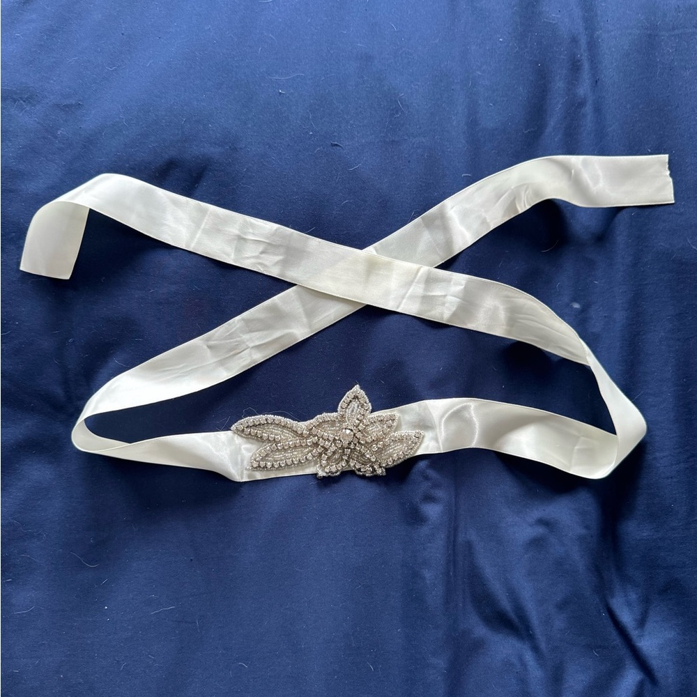 Elegant Ivory Bridal Sash with Crystal Applique